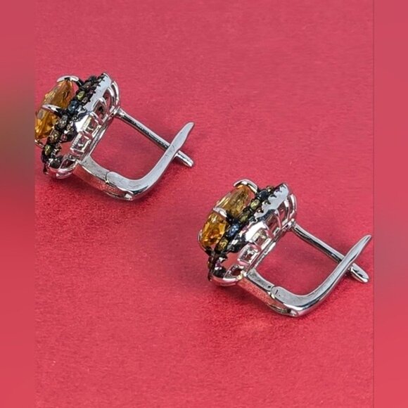 925 Sterling Silver Earrings with Natural Citrine & Sapphire Gemstone - Picture 7 of 8